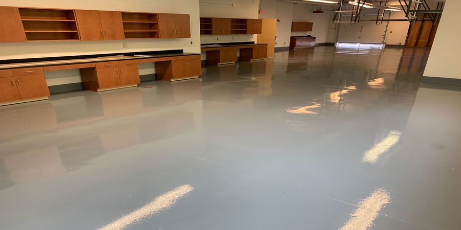 This image shows a commercial space with an epoxy floor.